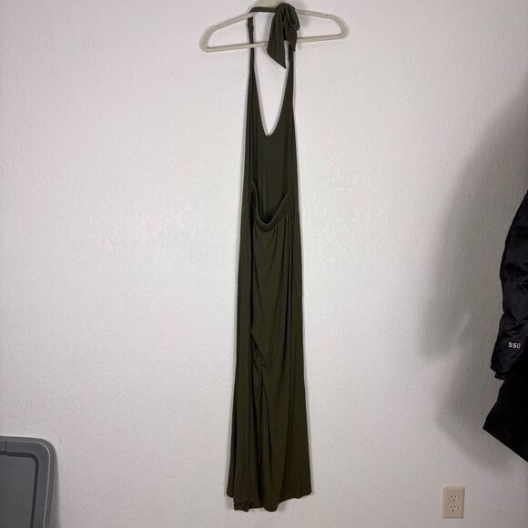 Imbodhi Women's Green Ribbed Halter Wide Leg Jumpsuit Size Large - Picture 6 of 11